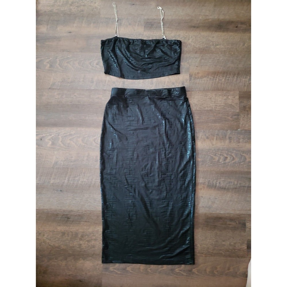Shein M Faux Snakeskin Long Skirt And Crop Top